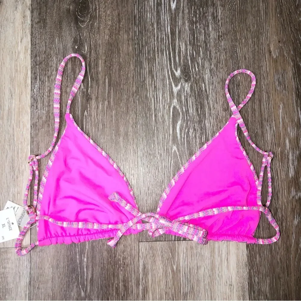L*Space Bikini Brittany Top Camancho Bottom Electric Pink Pique Stripe XL NWT